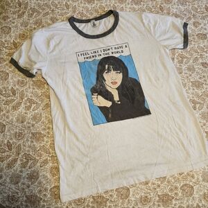 90210 Brenda With No Friends White Tee with Gray Trim